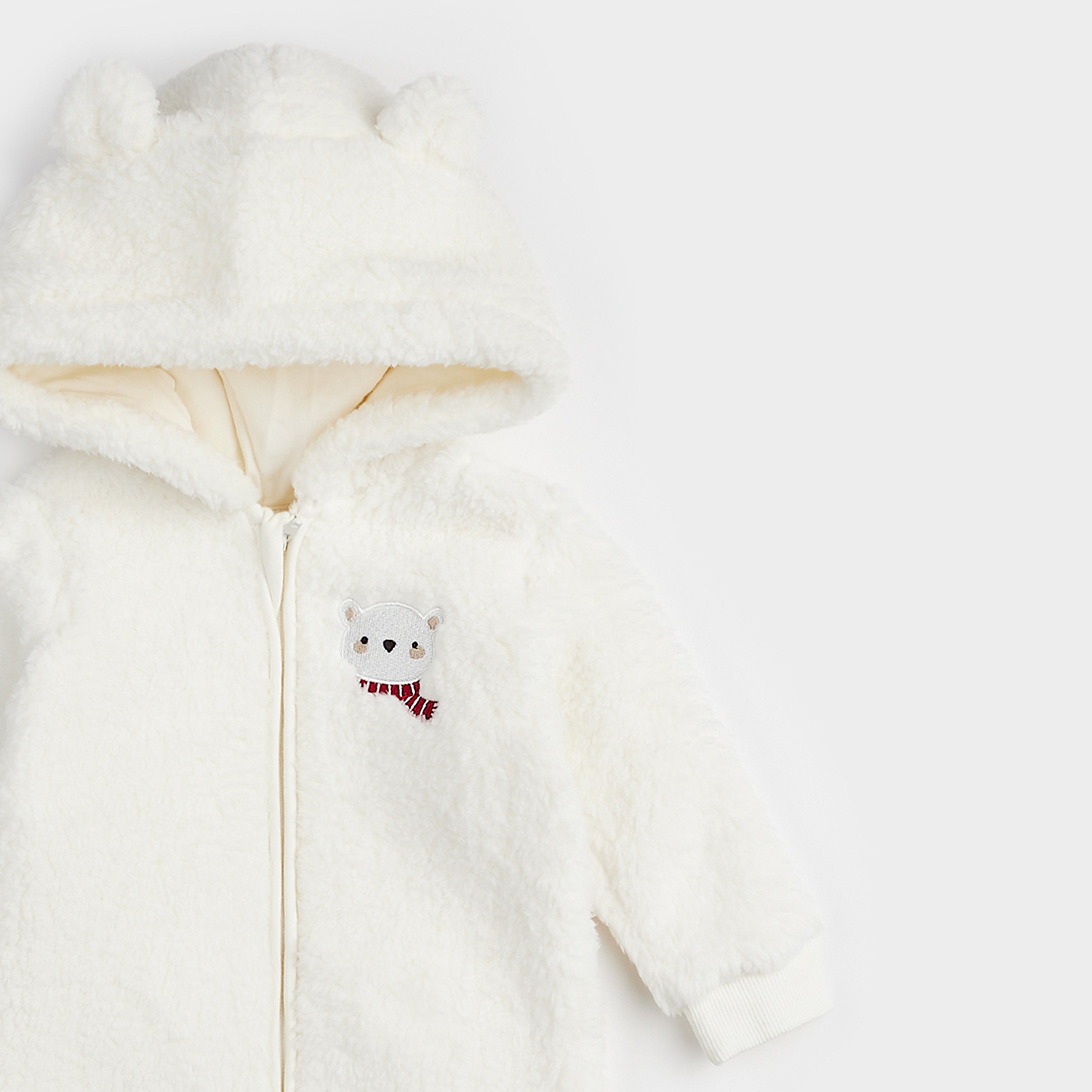 Polar Bear on Hooded Sherpa Playsuit – petitlem EN