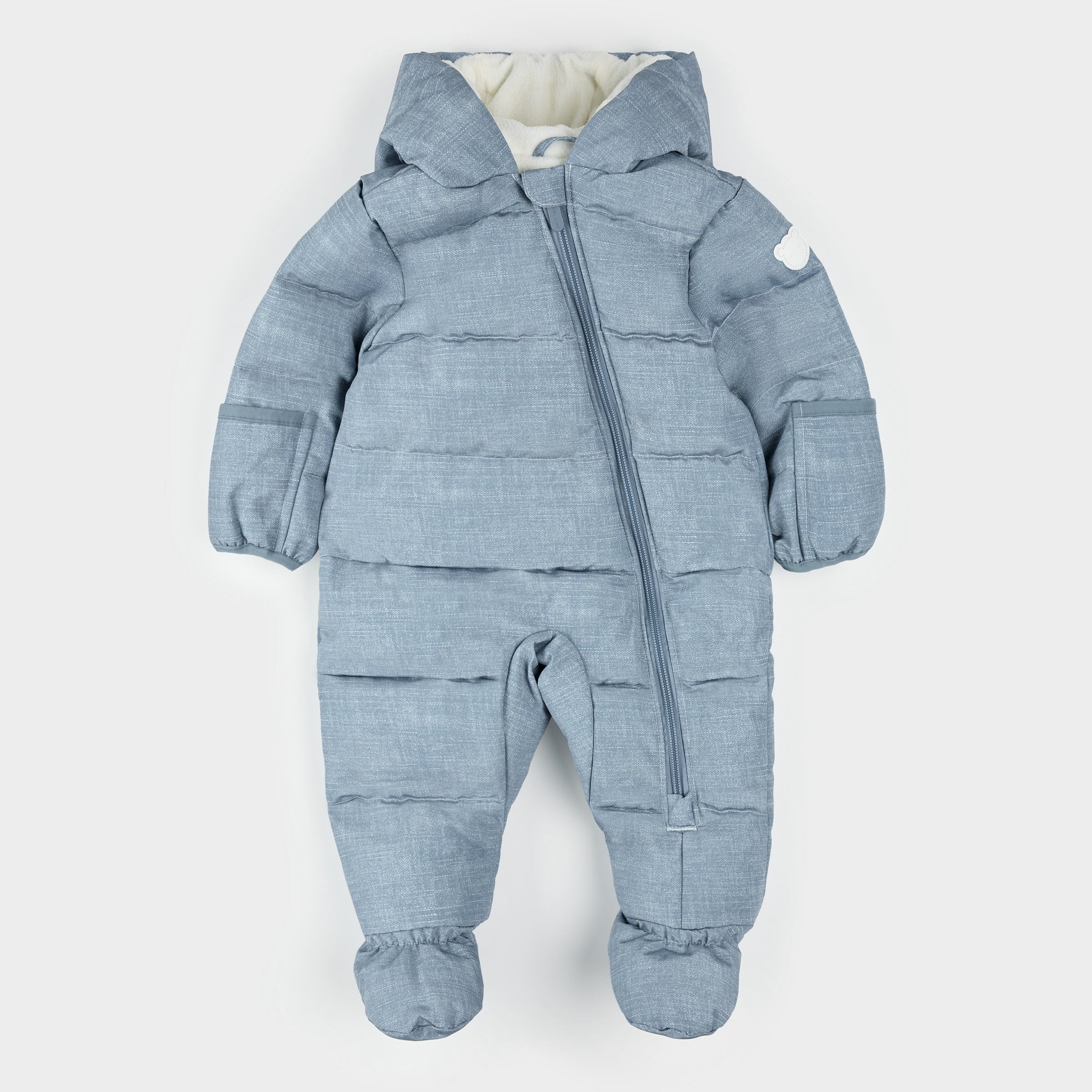 Dusty Blue Hooded Baby Snowsuit – - Main Image