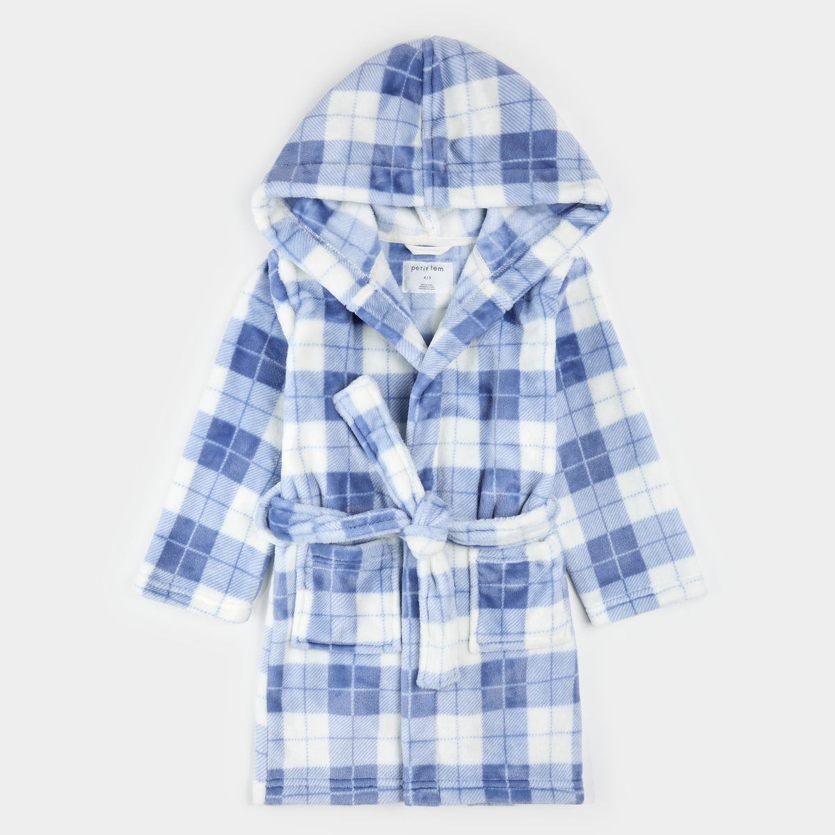 Deep Blue and Off-White Checkered Plush Robe – petitlem.com
