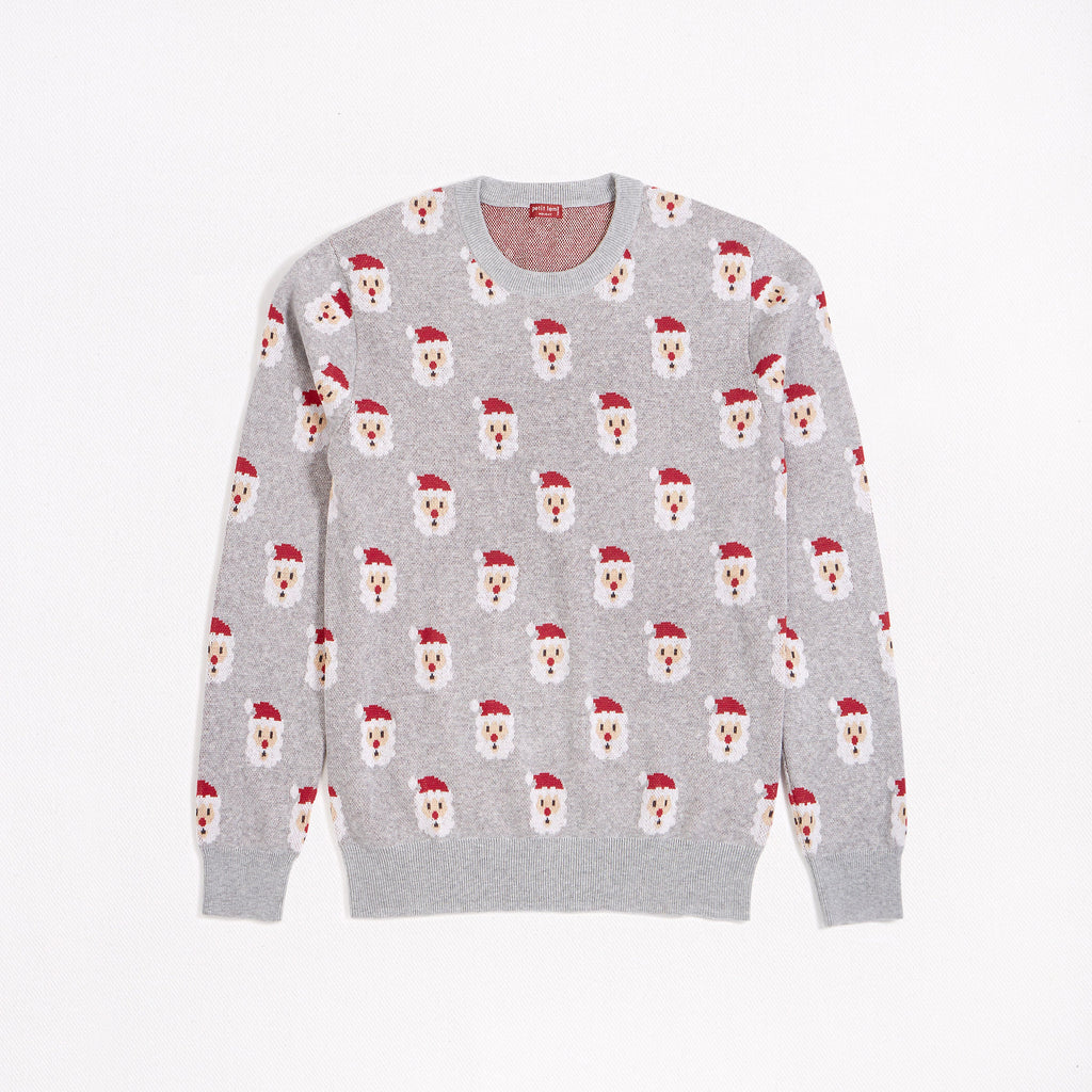 Santa Print on Heather Grey Knit Men's Sweater img-1